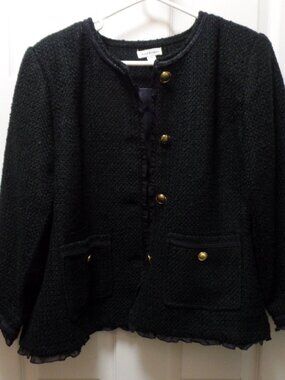 *NWOT* EUC Joan Rivers BLACK Gold Buttons Boucle Lady Jacket Parisian Chic Woven